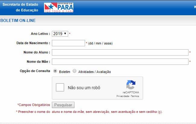 Boletim Pará SEDUC online - confira sua nota e histórico escolar